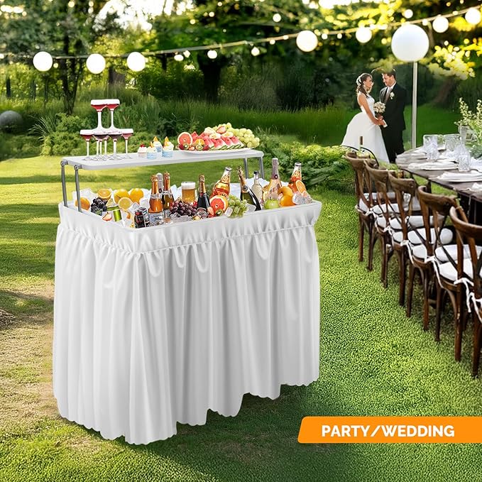 VINGLI Ice Table with Extra Storage Shelf, Portasble Cooler Side Table with Removable Skirt, Patio Table, Indoor & Outdoor Bar for Events, Parties and Camping