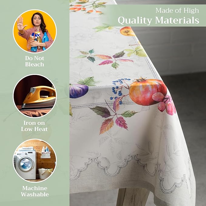Maison d' Hermine Table Cloth Square Table 100% Cotton 60 x 60 Inches Fall Tablecloth Reusable Everyday Use for Thanksgiving Christmas Decorations Dining Farmhouse Party (Fruit D'Hiver)