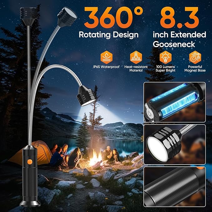 Valentines Day Gifts for Him Unique: 2 Pack RVZHI Grill Light BBQ Grilling Accessories with 8.3" Extended Gooseneck - Bright Magnetic LED Smoker Tools - Mens Valentines Gifts for Dad Husband Boyfriend