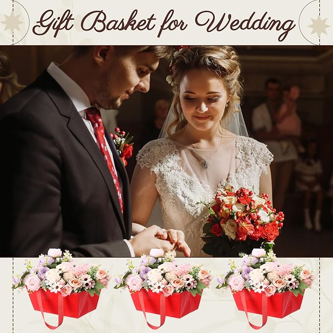 Glenmal 72 Pcs Baskets for Gifts Waterproof Empty Kraft Basket Bulk with Handles 9.8 x 6.5 x 4.3'' Gift Basket Empty to Fill for Wedding Party Christmas Valentines(Red)