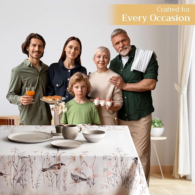 Maison d' Hermine Table Cloth Rectangle Table 100% Cotton 60 x 108 Inches Tablecloth Reusable for Dining Room, Farmhouse, Home, Party, Festive & Wedding Spring Summer - Meadow Florals - Brown