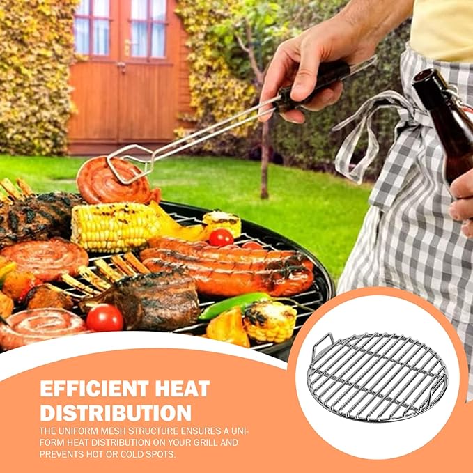 Stainless Steel Grill Grate, Extra Thick Round Cooking Grill Grates Replacement with Handle for Charcoal Smoker Campfire Picnic Outdoor Cooking, 14 Inch Stainless Steel Grate