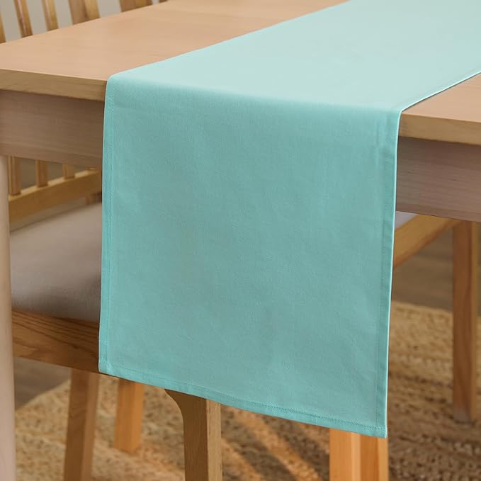 Encasa XO Table Runner 13"x72" Long | Cotton Canvas Fabric | Egg Blue Solid Color | Machine Washable & Durable