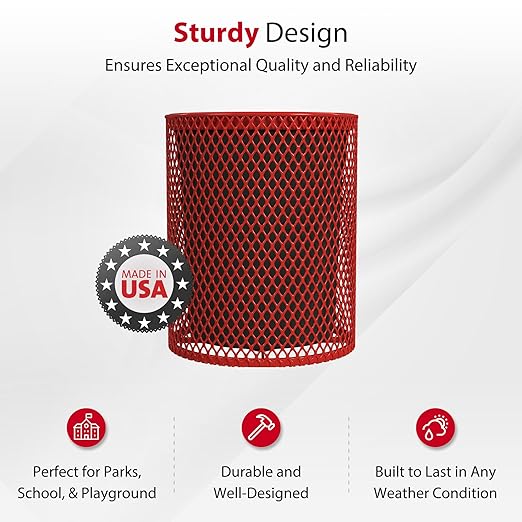 Leisure Craft Heavy-Duty 32 Gallon Receptacle, Portable, Liner Included, Made with Heavy-Gauge Metal and a Durable Thermoplastic Coating, Commercial Outdoor Park Receptacle, Made in The USA