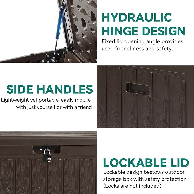 YITAHOME 90 Gallon Double-Wall Deck Box with Side Handles, Outdoor Large Storage for Patio Furniture Cushions, Garden Pool Accessories, Water Resistant & Lockable
