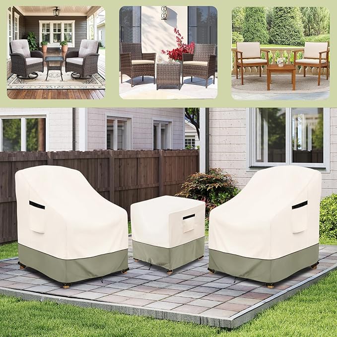 3-Piece Patio Furniture Covers Waterproof for Outdoor Bistro Set with Table & 2 Chair Covers, Heavy Duty 600D Outdoor Veranda Patio Garden Furniture Cover（Green）