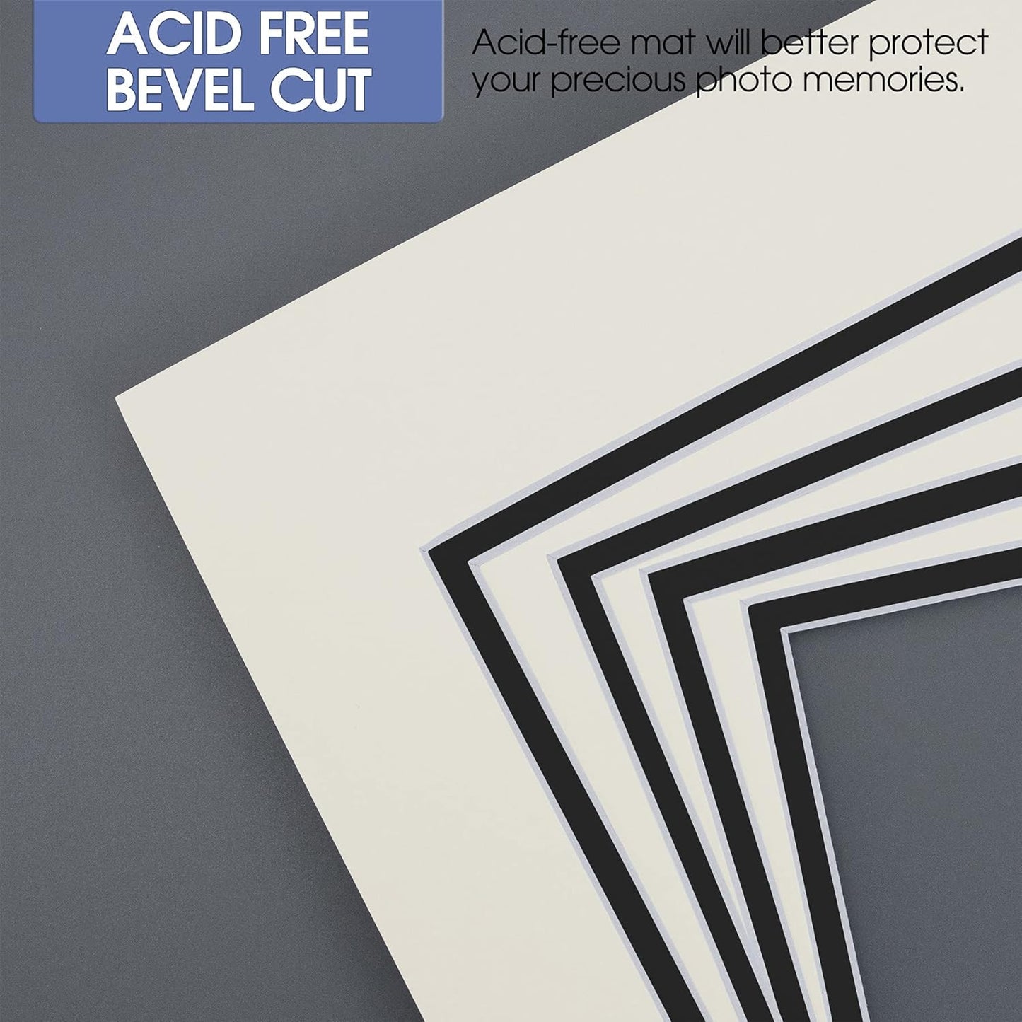 Golden State Art, 11x14 Double Mats for 8x10 - for Photos, Pictures, Frames - Acid-Free, 5 Pack, Light Gray Over Black