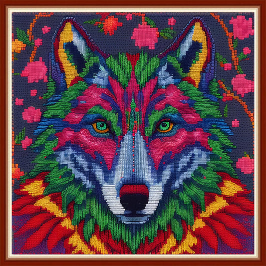 Dimensean Stamped Cross Stitch Kits Full Range of Embroidery Patterns Starter Kits for Beginners Adult or Kids DIY Cross Stitches Needlepoint Kits 11CT-Magic Wolf 17.7x17.7 inch