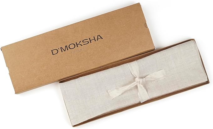 D'Moksha Homes Linen Light Natural Table Runner 90 Inches Long - 100% Pure Linen 14 x 90 Inch Table Runner for Dining, Valentines, Holiday - Machine Washable