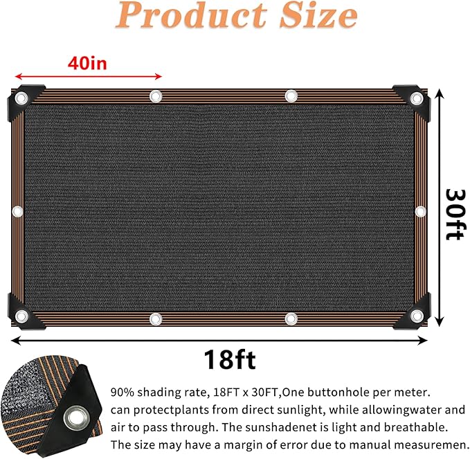 QLOFEI 18x30 FT Shade Cloth for Garden, 80-90% Sunblock Shade Neting Cover with Grommets, Sun Screens for Patio Plants Greenhouse, Shade Sails for Kennel Chicken Coop Pergola Outdoor