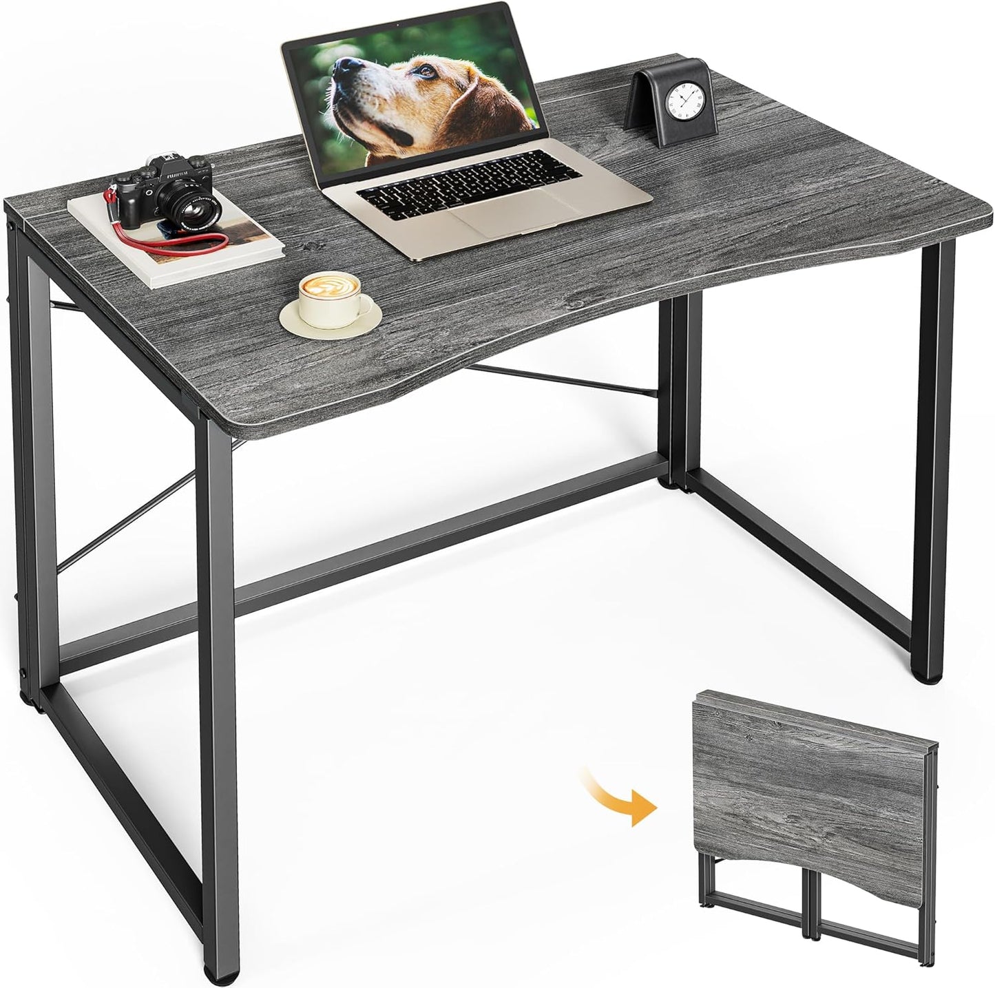 Huuger Folding Desk for Small Spaces, 31.5 Inch Foldable Computer Table, for Home Office, Study, Bedroom, Dorm, Space Saving, Small Writing Work Office Computer Desk, Easy to Fold, Grey