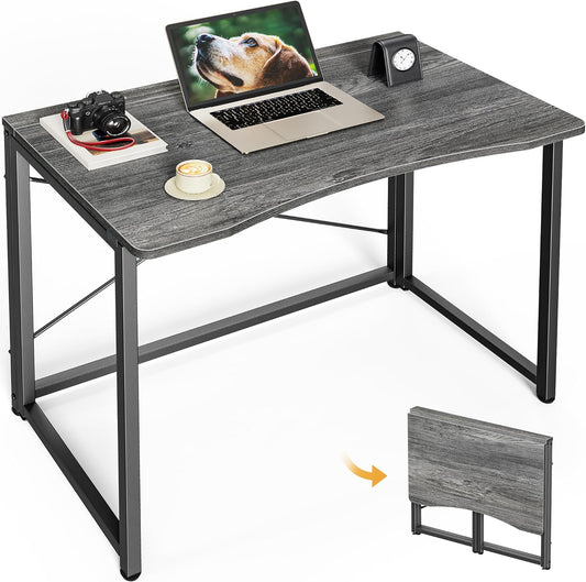 Huuger Folding Desk for Small Spaces, 31.5 Inch Foldable Computer Table, for Home Office, Study, Bedroom, Dorm, Space Saving, Small Writing Work Office Computer Desk, Easy to Fold, Grey