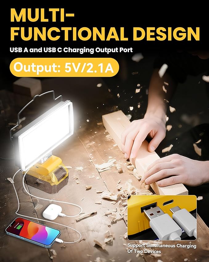 Ecarke LED Work Light Compatible with DeWALT 20V, 100W 10000LM Cordless Flashlight, 7" Battery Flood Light with Low Voltage Protect for Emergency, Job Site & Security Lighting, Battery Not Included