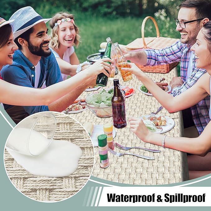 misaya Rectangle Waterproof Vinyl Table Cloth, Wipeable Tablecloth with Flannel Backing, Plastic Table Cover for Dinner, Picnic, Indoor and Outdoor (Weave, 60" x 120")