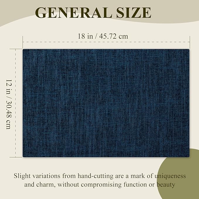 KXN Placemats Set of 8, Dual-Layer Thickened Faux Linen Table Mats, Heat Resistant & Wrinkle-Free, Machine Washable Cloth Place Mats for Kitchen Dining Indoor Outdoor (Navy Blue)