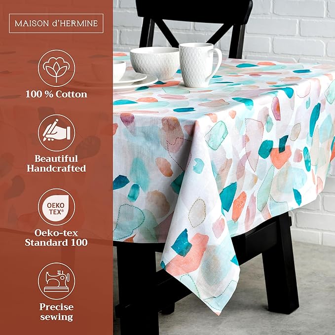 Maison d' Hermine Table Cloth Square Table 100% Cotton 54 x 54 Inches Tablecloth Reusable Decorative for Dining Room, Farmhouse, Home, Party, Festive & Wedding Spring Summer - Summer Picnic
