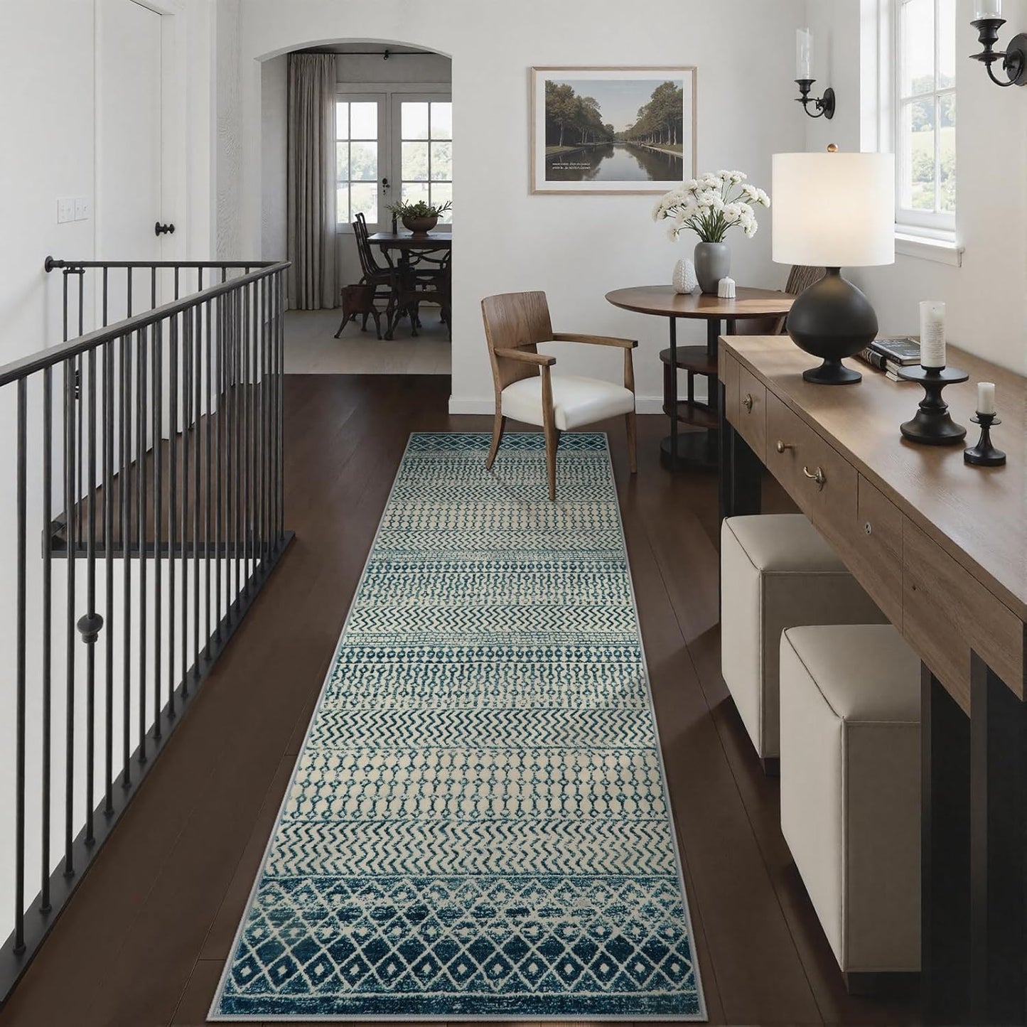 Moroccan Runner Rug 2'6''x8', Non Slip Hallway Runner Rugs for Kitchen Floor, Soft Low-Pile Entry Way Rugs Indoor Floor Carpet for Bedroom Bathroom Laundry Room