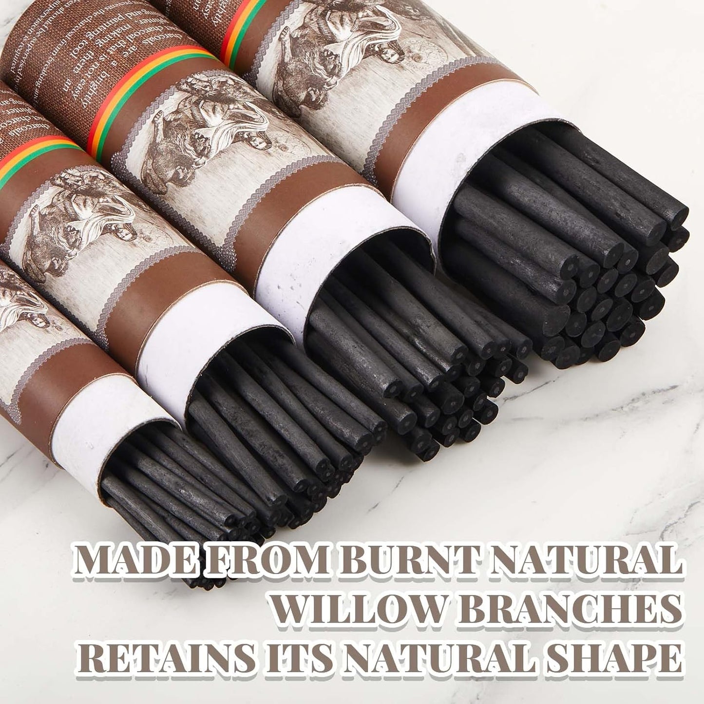 Gueevin 100 Pcs Willow Charcoal Sticks, Willow Charcoal, Artists, Beginners, Students, Perfect for Sketching, Drawing, Shading, and Fine Art Christmas Gifts for Art (2-4mm,4-5mm,5-7mm,7-9mm)