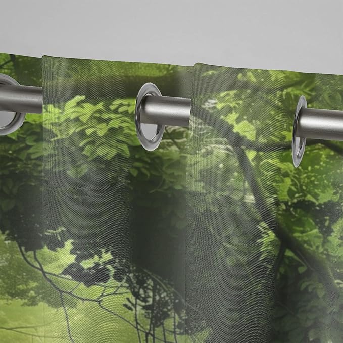 Nature Theme Waterproof Outdoor Curtains for Patio,Forest Pattern,Light Filtering Curtains Outside Curtains for Porch, Gazebo, Pergola, Backyard,2 Panels,W54 x L84,Green