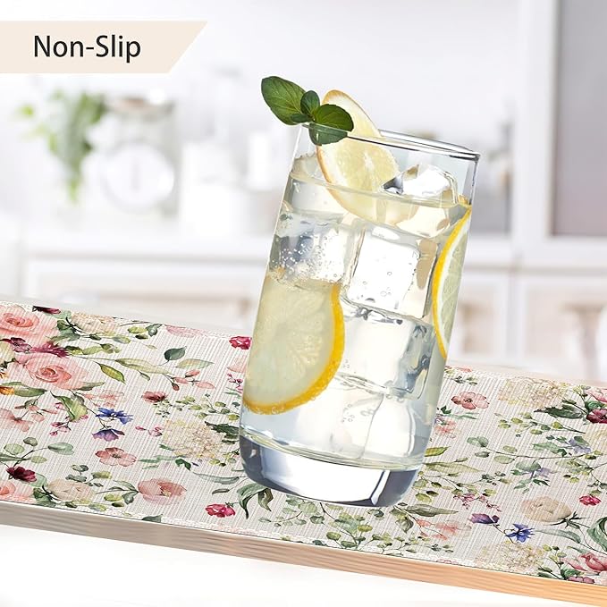 Spring Flower Placemats Set of 6,Pink White Rose Eucalyptus Leave,Waterproof Non-Slip Washable Table Mats Set for Kitchen Dining Holiday Party Wedding Decor 12x18 Inch