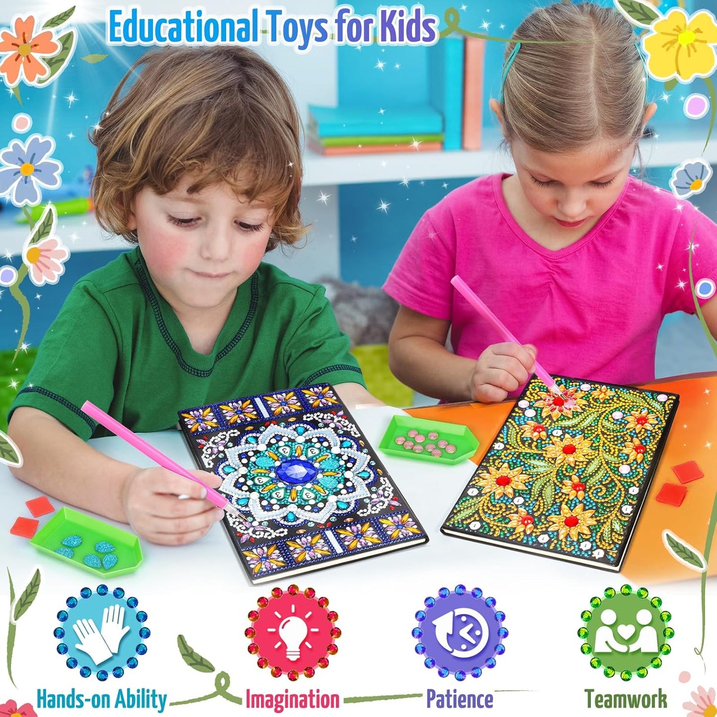 Girls Gifts 5-7-9-10 Year Old, Craft Kits for Kids Age 6 8 11 12 Diamond Art Kits Cute Stationary Girl Birthday Presents for 5 6 7 9 Year Old Girls Notebook Arts and Crafts for Kids Toys Diary