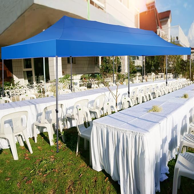 COBIZI 10x30 Pop up Canopy Tent 10x30 Canopy with Sidewall Waterproof Heavy Duty Commercial for Parties Outdoor Garden Gazebo Tent, Carry Bag with Wheel(10x30ft with Sidewalls,Blue)