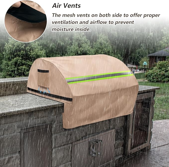 Built in Grill Cover for Bull 30-Inch grill heads - Heavy Duty 600D with Reflective Strips and Plush Lining,Protects the built in grill while enhancing its visual appeal, 25.5"L x32.5"W x22.5"H,Khaki