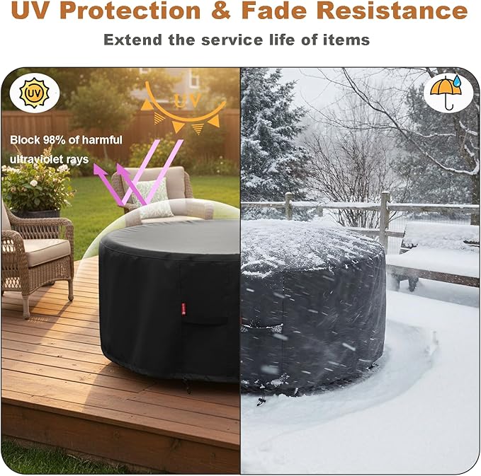 SheeChung Round Gas Fire Pit Cover-Fits 27”-30“ Solo Stove Yukon,Waterproof 600D Heavy Duty Outdoor Fire Bowl Cover,Weather Resistant Smokeless Fire Pit Cover for Backyard Porch Deck Camping-30"Dx12"H