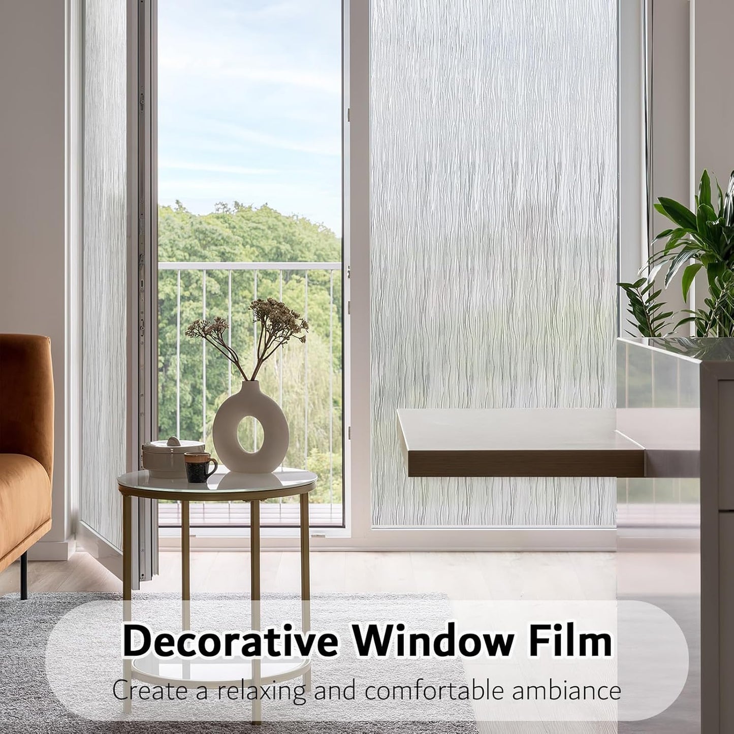 VELIMAX Frosted Window Privacy Film Non Adhesive Window Cling Removable Glass Covering Clear Water Opaque Window Film for Home Anti UV 23.6x118 inches