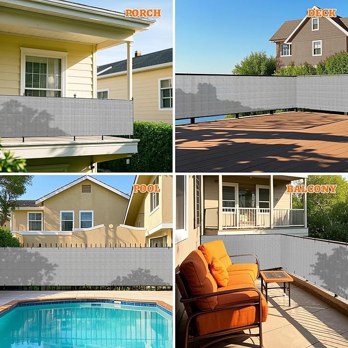 2.5' x 120' Balcony Privacy Screen Fence Cover with Zip Ties Grommets for Apartment Patio Porch Deck Backyard Outdoor (Gray)