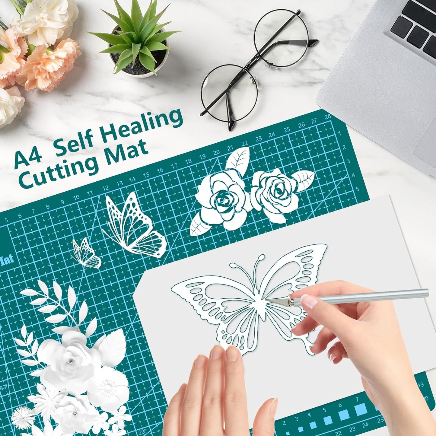 Cutting Mat 8in6in Self Healing Cutting Mat Size Double Sided 5-Ply Rotary Sewing mat for Crafts Fabric Quilting Hobby Art Clay Precision Scrapbooking Project, A5, Sky Blue 4PCS