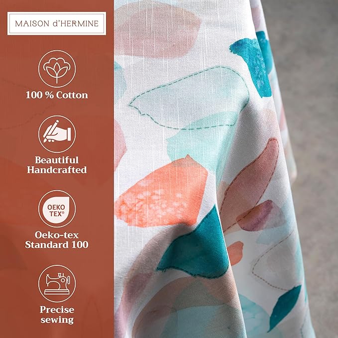 Maison d' Hermine Table Cloth Round Table 100% Cotton 63 Inches Tablecloth Reusable Decorative Everyday Use for Dining Room, Farmhouse, Home, Party, Festive & Wedding Spring Summer - Summer Picnic
