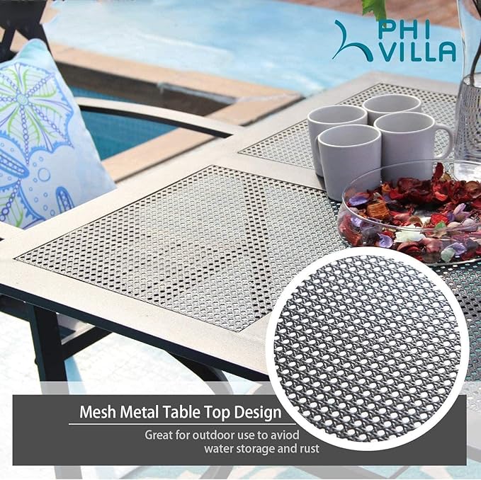 PHI VILLA 37 Inch Outdoor Dining Table Metal Steel Mesh Patio Dining Table Umbrella Table with 1.57" Umbrella Hole (Mesh)