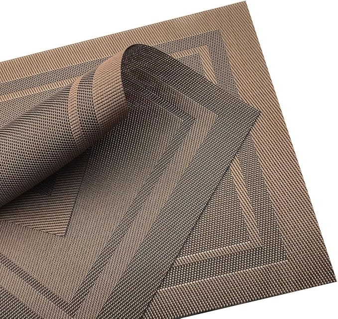 Gugrida Placemats Set of 6 Plaid Checkered Brown PVC Placemat for Dining Table Durable Woven Vinyl Stain tablemats 18"X12"