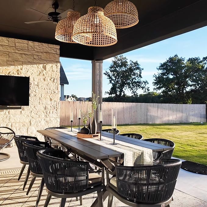PURPLE LEAF 7 Pieces Outdoor Dining Set All Weather Wicker Patio Dining Set with Rectangular Aluminum Table and Modern Armrest Dining Chairs for Garden Deck Backyard Kitchen, Grey