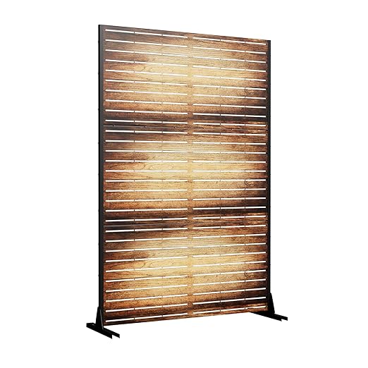 Casaphoria 72" H x 47" W Metal Outdoor Privacy Screen, Freestanding Decorative Divider for Patio, Deck, Balcony, and Garden with Stable Base, Wood Color