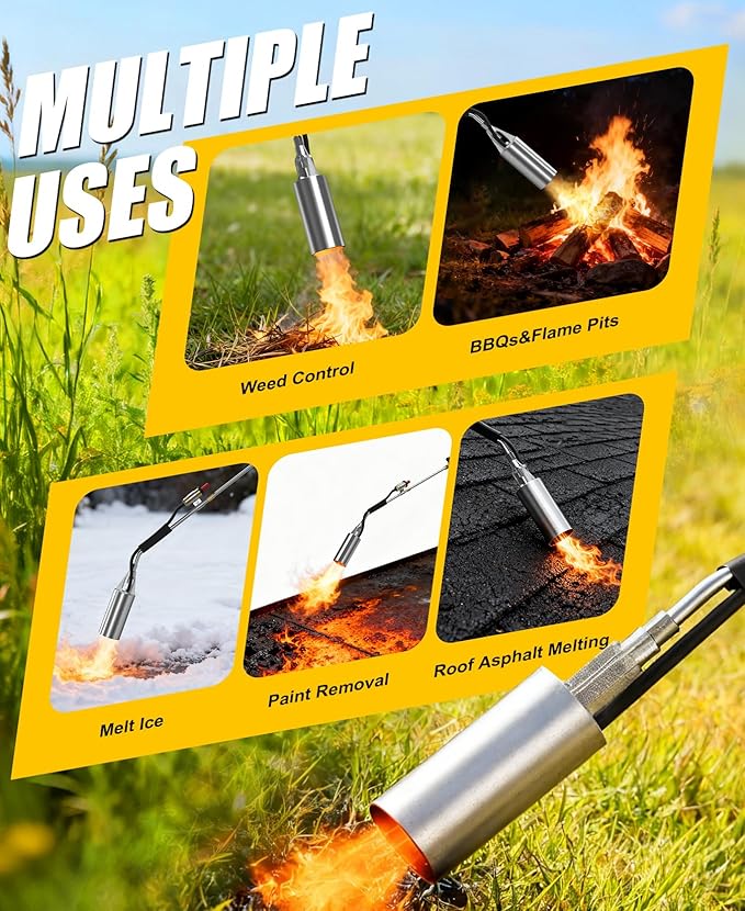 Propane Torch Weed Burner - 2,400,000 BTU Heavy Duty Blow Torch with Igniter & 10FT Hose, Flamethrower with 1LB Cylinder Adapter & Flame Control/Turbo Trigger for Weeding Wood Ice Snow Roof BBQ