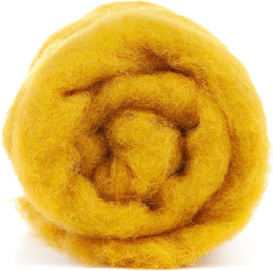 Desert Breeze Distributing Maori Wool Carded Batting, 100% Natural New Zealand Wool Made by DHG in Italy for Needle Felting, 3.5 OZ, 27 Micron, Color Saffron Yellow