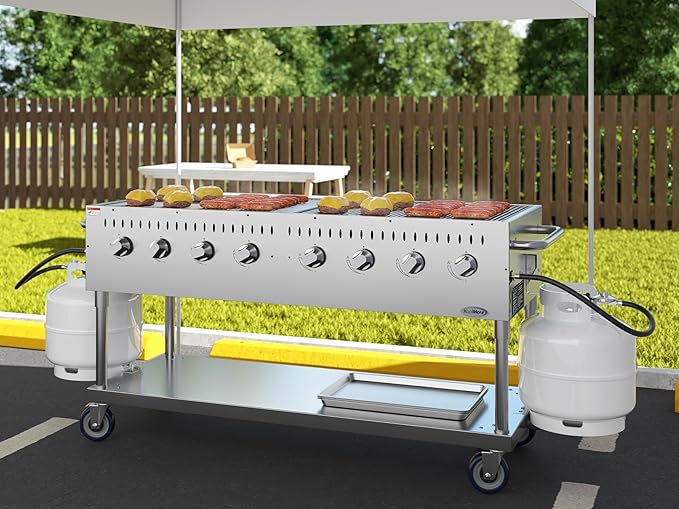 60 in. Commercial Mobile Outdoor Propane Gas Grill, ETL Listed in Stainless-Steel (KM-CGM-60)
