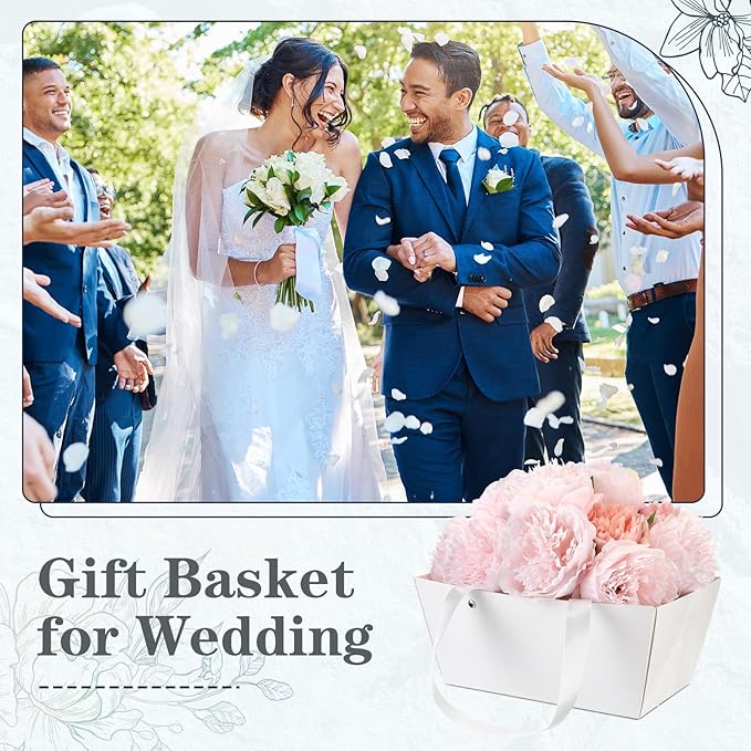 Glenmal 72 Pcs Baskets for Gifts Waterproof Empty Kraft Basket Bulk with Handles 9.8 x 6.5 x 4.3'' Gift Basket Empty to Fill for Wedding Party Christmas Valentines(White)