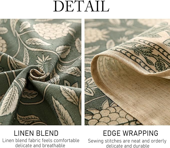 ISAENNE Designer Grayish Green Linen Extra Long Tablecloth Rectangle,Floral Stain Resistant Table Cloth,Fall Vintage Decor Tablecloths for Dining Thanksgiving Kitchen,67"*118"-Andrew A