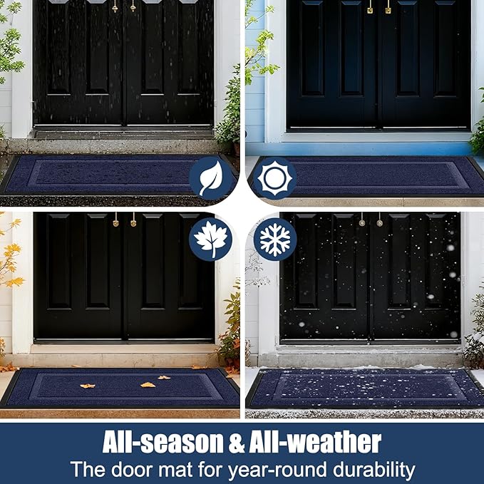 Extra Large Front Door Mat Outside Entrance Indoor Doormat, 71" x 24" Outdoor Mats for Patio Waterproof, Outdoor Door Mats for Outside Entry, Indoor Rugs for Entryway, Sturdy Natural Rubber, Blue