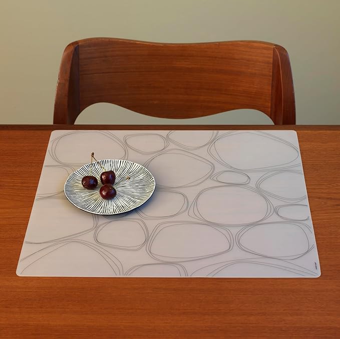 modern-twist 14 x 16 Silicone Placemat, BPA, PVC-Free Table Mat, Dishwasher Safe, Pebbles Print in Black, Pack of 1