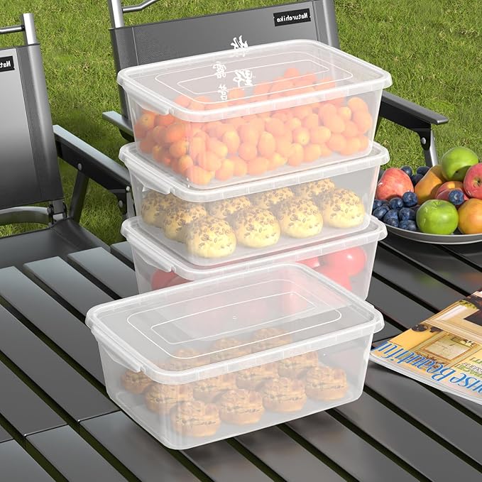 14 Quart Plastic Storage Box, Clear Dough Rising Box with Lid, Pizza Dough Proofing Containers, 4 Packs