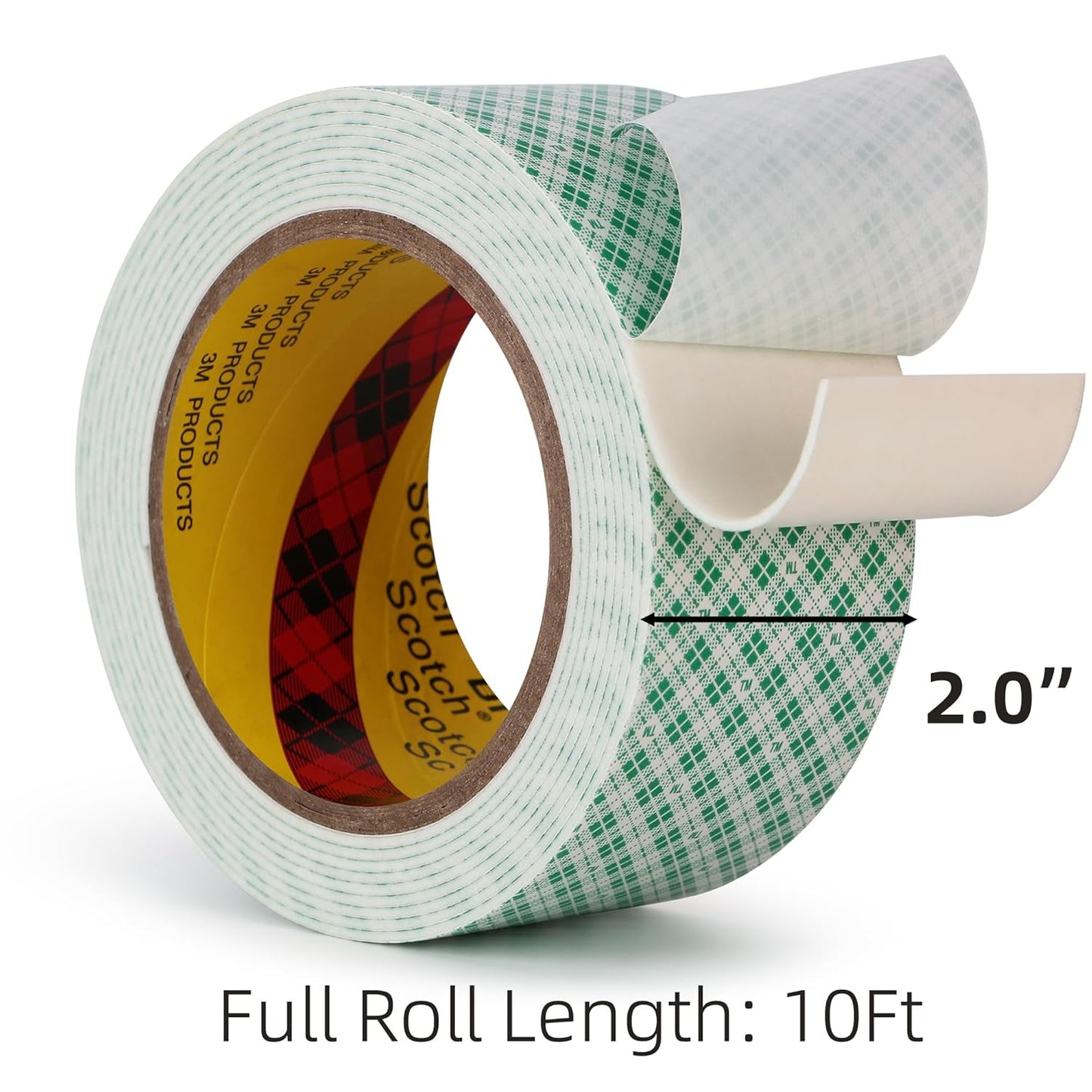 3M Double Sided Foam Tape 2.0"×10Ft 1 Pack White Double Coated Urethane Strong Adhesion Polyurethane Tape for Bonding Attaching Mounting Interior Signage Nameplates DIY Card