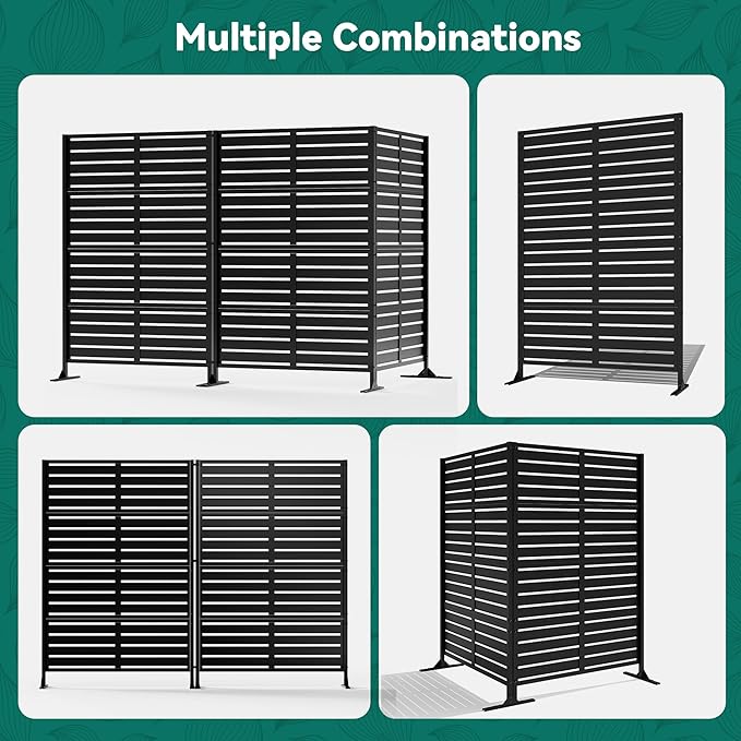 Modern Shade Metal Privacy Screen Outdoor 72" H x 48" W, Stable & Durable Privacy Fence Panels for Instant Privacy & Space Division, Freestanding Decorative Patio Screens for Outdoor, Black (2 Panel)