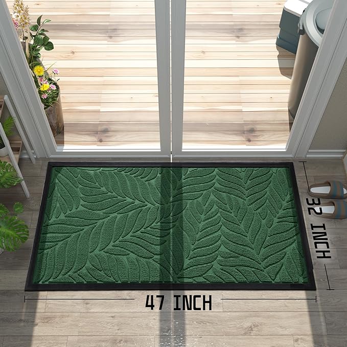 Yimobra 47x32 Large Door Mat Outdoor Indoor, All-Season Waterproof Door Mat Outside Entrance, All-Weather Non-Slip Outside Doormat for Garage Patio Entryway, Green