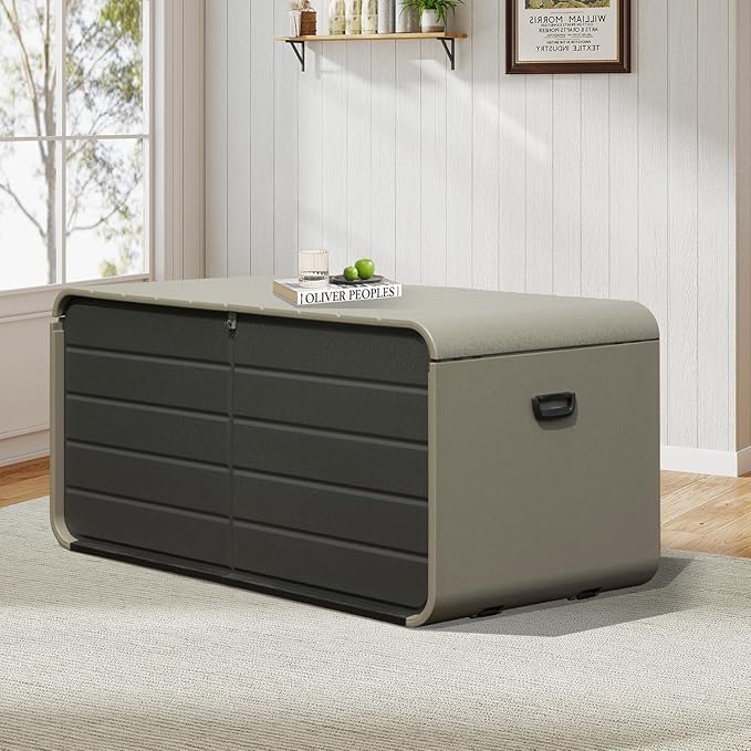 Domi 160 Gallon Outdoor Storage Box – Waterproof, UV-Resistant Deck Box with Lockable Lid for Patio Furniture, Garden Tools, Delivery Packages (Large Resin Storage Bin）
