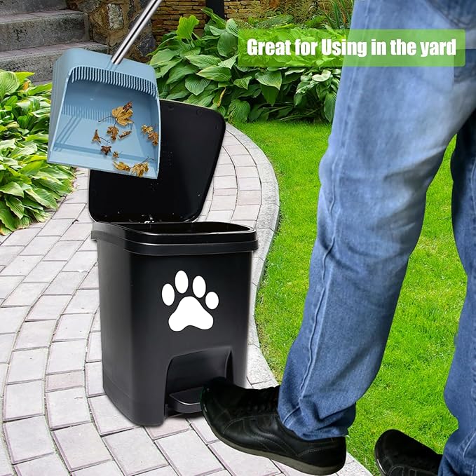Tebiete Dog Poop Trash Can Outdoors Pet Waste Station with Lid Hands-Free Pedal Garden Yard Home with 100pc Waste Bags, Black