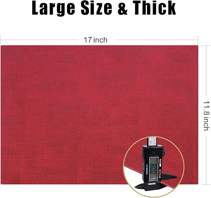Homaxy Faux Leather Heat Resistant Placemats for Dining Table Set of 8, Waterproof Wipeable Washable PU Table Mats, Easy to Clean Anti-Slip Place Mats, 11.8" x 17", Red